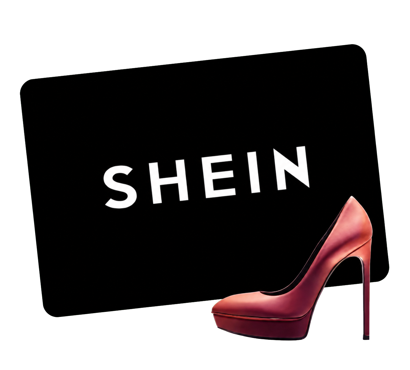 Black SHEIN gift card with a burgundy high-heel shoe